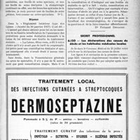 2466 - Page XLIII-2459 - Correspondance. Application des tarifs d’honoraires. « Soins » dentaires / Secret professionnel. Les déclarations des causes de décès et les habitudes médicales locales