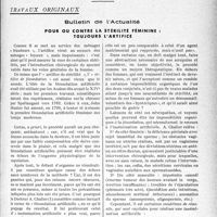 2498 - Page 2491 - Partie Professionnelle, Hygiène, Assistance, Mutualité, Intérêts corporatifs, Variétés. Travaux originaux. Bulletin de l’Actualité. Pour ou contre la stérilité féminine : toujours l'artifice