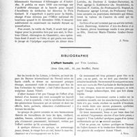 2567 - Page 2560 - Partie professionnelle, Hygiène, Assistance, Mutualité, Intérêts corporatifs, Variétés. Variétés. Hommage postehume rendu à un éminent praticien, Louis Duvernay. Sa vie — Son oeuvre, (1877-1980) / Bibliographie. L’effort humain, par Yves Lebéhal (Jean Crès, édit, Paris)