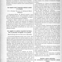 2611 - Page 2604 - Partie scientifique. L'actualité scientifique. Les Congrès. Congrès international de médecine scolaire et d’éducation physique, (1-6 juillet 1937). Des rapports entre le médecin-inspecteur scolaire, le corps enseignant et les parents, M. Ch. Blanc / Les rapports entre l’inspection médicale scolaire et la famille, M. le Docteur Houard / Les rapports du médecin inspecteur des Écoles avec le personnel enseignant et les parents, Mme le Docteur Hansen-Booleman / Les conséquences sociales de l’inspection médicale des Écoles, M. le Docteur M. Grosset / Quelques aspects particuliers des conséquences sociales de l’Inspection médicale scolaire, Docteur Chalut