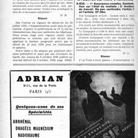 2639 - Page 2632-LVI - Correspondance. Questions diverses. Responsabilité du médecin remplacé envers son remplaçant / Prélèvement de 10% sur les traitements d’un médecin d’hôpital / Application des tarifs d'honoraires. 1° Assurances sociales. Contestation sur l’état du malade ; 2° Accident du travail. Ne pas confondre l’article 7 et l’article 27-Obs