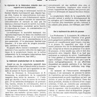 2666 - Page 2659 - Partie scientifique. L’actualité scientifique. La Presse. La régression de la tuberculose infantile dans ses rapports avec la prophylaxie [(La Médecine, mai 1937)] / Le traitement prophylactique de la coqueluche [(La Clinique, mai 1937-B)] / Sur le traitement des abcès du poumon [(J. Sc. médicales de Lille, 6 juin 1937)]