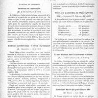 2667 - Page 2660 - Partie scientifique. L’actualité scientifique. Les Sociétés Savantes. Paris. Académie de chirurgie. Réflexions sur l’appendicite, (28-4-1937) / Syndrome hyperthermique et sérum physiologique, (28-4-1937) / Vernis pour la protection du champ opératoire, (28-4-1937) / La voie artérielle dans le traitement du tétanos, (21-4-1937) / Syndactylie. Plastie par greffe cutanée libre, (14-4-1937)