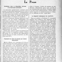 2730 - Page 2721 - Partie scientifique. L’actualité scientifique. La Presse. Corrélations entre la tuberculose cervicale et la tuberculose pulmonaire [(La Médecine, mai 1937)] / Traitement des abcès du poumon par l’alcool intraveineux [(J. Sc. médicales de Lille, 6 juin 1937)] / Le diagnostic radiologique des coxarthries [(Revue du Rhumatisme, avril 1937)]