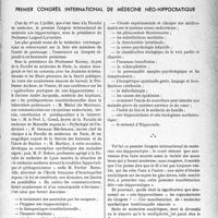2734 - Page 2725 - Partie scientifique. L’actualité scientifique. Les Congrès. Premier congrès international de médecine néo-hippocratique