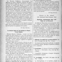 2737 - Page 2728 - Partie scientifique. L’actualité scientifique. Les Livres. L’expertise en stomatologie / La pratique légale de l’art dentaire en France et aux Colonies / Exposition internationale, Paris 1937. Palais de la Découverte, Masson et Cie, éditeurs