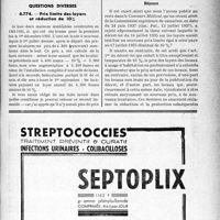 2754 - Page XLIX-2745 - Correspondance. Application des tarifs d’honoraires. Accidents du Travail. 1° Appareil plâtré pour fracture de métacarpien ; 2° Injection intraveineuse pour fracture ne se consolidant pas ; 3° Expertise pour révision d’une incapacité permanente partielle / Questions diverses. Prix limite des loyers et réduction de 10%