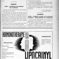 2758 - Page LIII-2749 - Correspondance. Questions diverses. Retenue de 10% sur les honoraires pour soins donnés à un accidenté du travail au service des Ponts et Chaussées / Fiscalité. Conditions d’exemption de la patente / Accidents. Accident survenu à la voiture du remplacé — Responsabilité du remplaçant