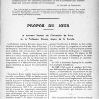 2776 - Page 2767 - Avis à nos abonnés / Propos du jour. Le nouveau Recteur de l'Université de Paris M. le Professeur Roussy, doyen de la Faculté [J. Noir]