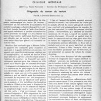 2838 - Page 2829 - Partie scientifique. Travaux originaux. Clinique médicale, (Hôpital Saint-Antoine — Service du Professeur Loeper). Diagnostic du cancer du rectum, par M. le Docteur Bensaude