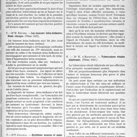 2856 - Page 2847 - Partie scientifique. L'actualité scientifique. Les thèses. L’index et le virage de la cuti-réaction tuberculinique dans un service de médecine sociale infantile, par Dr A. Lobjois (Thèse 1937) / Les tumeurs intra-bulbaires. Étude clinique, par Dr M. Brunel (Thèse 1937) / Érythème noueux et maladies infectieuses, par Dr P. Colleau (Thèse 1937) / Tuberculoses rénales bilatérales, par Dr R. d’Escrivan (Thèse 1937)
