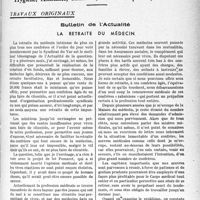 2860 - Page 2851 - Partie professionnelle, Hygiène, Assistance, Mutualité, Intérêts corporatifs, Variétés. Travaux originaux. Bulletin de l’Actualité. La retraite du médecin [Dr Raphaël Massart]