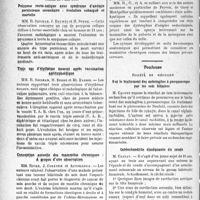 2983 - Page 2974 - Partie scientifique. L'actualité scientifique. Les Sociétés Savantes. Montpellier. Société des sciences médicales et biologiques de Montpellier et du Languedoc méditerranéen, Séance du 7 mai 1937. Polypose recto-colique avec syndrome d’anémie pernicieuse secondaire : évolution subaiguë et mortelle / Trois cas d'érythème noueux après vaccination antityphoïdique / Conception actuelle des mammites chroniques : A propos d’une observation / Toulouse. Société de médecine. Sur le traitement des méningites à pneumocoque par les sels biliaires / Ostéochondrite disséquante du coude