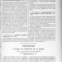 2986 - Page 2977 - Partie scientifique. L'actualité scientifique. Les Thèses. Contribution à l'étude de l'efficacité de l'insuline par la voie digestive, par Dr G. Thais (Thèse 1937) / Prothèse de restaurat on maxillo-faciale, par Dr R. Paucot (Thèse 1937) / La peste au cours de l’expédition d'Égypte et de Syrie (1798-1799) par Dr P. Ducamps (Thèse 1937) / Thérapeutique. A propos du traitement de la grippe, par le Docteur Gabriel Perget