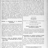 3050 - Page 3041 - Partie scientifique. L’actualité scientifique. Les Sociétés Savantes. Paris. Société de médecine militaire Française, Séance du 17 juin 1937. Maladies de Recklinghausen et de Basedow associées / A propos de dépistage de la tuberculose dans l’armée / Historique et enseignements de la radioscopie systématique / Introduction à l’étude des indications opératoires et de l’heure de l’intervention dans les oto-mastoïdites aiguës / Montpellier. Société des sciences médicales et biologiques de Montpellier et du Languedoc méditerranéen, Séance du 14 mai 1937. Syndrome supérieur du noyau rouge (présentation de malades) / Polyarthralgies avec impotence partielle de l’épaule gauche chez un syphilitique. Dmelcothérapie / Volumineux kyste hydatique de la fesse en suppuration aseptique