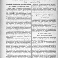 3051 - Page 3042 - Partie scientifique. L’actualité scientifique. Les Congrès. Congrès international de l'insuffisance hépatique, (Vichy – septembre 1937). L’exploration fonctionnelle de l’insuffisance hépatique, par le Professeur K. Glaessner / L’insuffisance hépatique pigmentaire, par le Professeur R. Castex et M. L. Garcia / Le fonction soufrée du foie; par le Professeur Léon Binet