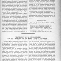 3104 - Page 3111 - Partie scientifique. Travaux originaux. Notre associé, le colibacille, par le Docteur A. Gauducheau / Traitement de la colibacillose par le « procédé de la triple auto-vaccination»