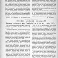 3123 - Page 3130 - Partie professionnelle, Hygiène, Assistance, Mutualité, Intérêts corporatifs, Variétés. Travaux originaux. Bulletin de l’Actualité. Tout est dit et l’on vient trop tard… / Pensions militaires d’invalidité. Quelques commentaires pour l'application de la loi du 9 juillet 1937