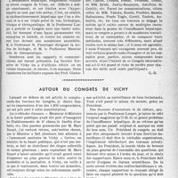 3132 - Page 3139 - Partie professionnelle, Hygiène, Assistance, Mutualité, Intérêts corporatifs, Variétés. L’actualité professionnelle. Congrès international de l’insuffisance hépatique, (Vichy – 16-18 septembre 1937) / Autour du congrès de vichy