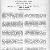 3166 - Page 3173 - Partie scientifique. Hôpital des enfants-malades. Remarques sur l'étiologie de la méningite tuberculeuse chez les enfants, Professeur P. Nobécourt