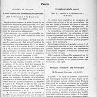 3182 - Page 3189 - Partie scientifique. L'actualité scientifique. Les Sociétés Savantes. Paris. Académie de chirurgie. Sympathome ganglio-neurone / A propos du sérum salé hypertonique poste opératoire, (30-6-1937), (30-6-1937) / Paralysies secondaires aux hémorragies, (16-6-1937)
