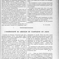3202 - Page 3209 - Partie professionnelle, Hygiène, Assistance, Mutualité, Intérêts corporatifs, Variétés. Travaux originaux. Variétés. Au sujet des demandes d'échantillons / L’ingéniosité du médecin de campagne de jadis