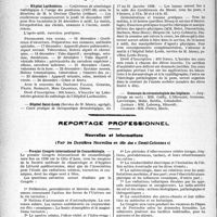 3207 - Page 3214 - Partie professionnelle, Hygiène, Assistance, Mutualité, Intérêts corporatifs, Variétés. Hôpitaux de l’assistance publique de paris. Enseignement, concours, avis divers / Reportage professionnel. Nouvelles et informations, (Voir les dernières nouvelles en tête des « demi-colonne »). Premier Congrès international de Cosmobiologie