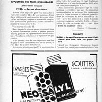 3209 - Page 3216-LVI - Correspondance. Questions diverses. Prescription de toxiques du tableau B / Application des tarifs d'honoraires. Assurances sociales. Rayons ultra-violets / Fiscalité. Le certificat pour un assuré individuel doit être fait sur papier timbré