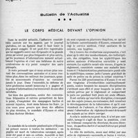 3250 - Page 3255 - Partie professionnelle, Hygiène, Assistance, Mutualité, Intérêts corporatifs, Variétés. Bulletin de l’Actualité. Le corps médical devant l’opinion