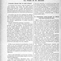 3319 - Page 3322 - Partie professionnelle, Hygiène, Assistance, Mutualité, Intérêts corporatifs, Variétés. L’Actualité professionnelle. Les Congrès. Ier Congrès national des hôpitaux. Les lois sociales et l’hospitalisation / La Presse et les Sociétés. L’éducation physique dans les écoles primaires [(Franche-Comté et Montbéliard, juillet 1937)] / Le comportement cardio-vasculaire des différents sujets dans la pratique des sports [(Liège Médical, 17 octobre 1937)]