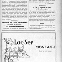 3346 - Page LXV-3347 - Correspondance. Questions diverses. Prélèvement de 10% sur les honoraires d’assistance médicale gratuite / Application des tarifs d’honoraires. Accidents du Travail. Ponction d'hématome / Fractures de côtes et de métacarpiens