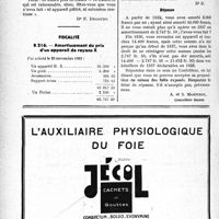 3347 - Page 3348-LXVI - Correspondance. Application des tarifs d’honoraires. Accidents du Travail. Fractures de côtes et de métacarpiens / Fiscalité. Amortissement du prix d’un appareil de rayons X