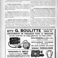 3353 - Page 3354-VIII - Dernières nouvelles. Académie de médecine / Faculté de médecine de Paris / Clinique de la tuberculose / Académie royale de médecine de Belgique / Institut d’étude et de prévention des maladies professionnelles / Association des microbiologistes de langue Française