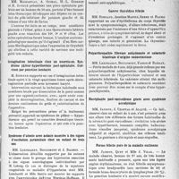 3378 - Page 3379 - Partie scientifique. L'Actualité Scientifique. Les Sociétés Savantes. Montpellier. Société des sciences médicales et biologiques de Montpellier et du Languedoc méditerranéen. Fibro-sarcome du lobe inférieur du poumon gauche. Exérèse en un temps / Invagination intestinale chez un nourrisson. Syndrome pâleur-hyperthermie poste-opératoire. Guérison par ponction lombaire / Syndrome d’atonie avec astasie associée à des signes d’excitation pyramidale chez un enfant de trois ans / Syphilis pulmonaire avec signes pseudo-cavitaires du sommet droit / Cancer thyroïdien fébrile / Polyarthropathie fibreuse ankylosante et cataracte bilatérale d’origine endocrinienne / Encéphalite poste-varicelleuse grave avec syndrome acrodynique / Forme fébrile pure de la maladie ourlienne