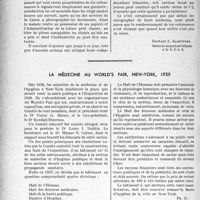3395 - Page 3396 - Partie professionnelle, Hygiène, Assistance, Mutualité, Intérêts corporatifs, Variétés. Travaux originaux. Bulletin de l’Actualité. De la propriété des ordonnances délivrées aux assurés sociaux / La médecine au world’s fair, New-york, 1939