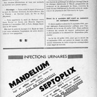 3428 - Page XI-3445 - Dernières nouvelles. Mariage / Nécrologie [Docteur Lery, Madame veuve Louis Bayle de Jessé] / A Travers l’officiel. Enseignement de la médecine / Décret du 9 novembre 1937 relatif au commerce des substances vénéneuses