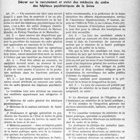 3472 - Page 3489 - Partie professionnelle, Hygiène, Assistance, Mutualité, Intérêts corporatifs, Variétés. L'actualité professionnelle. Documents officiels. Décret sur le recrutement et statut des médecins du cadre des hôpitaux psychiatriques de la Seine