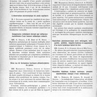 3519 - Page 3536 - Partie Scientifique. L'actualité scientifique. Les Sociétés Savantes. Montpellier. Société des sciences médicales et biologiques de Montpellier et du Languedoc Méditerranéen. Maladie de Banti. Splénectomie. Syndrome pâleur-hyperthermie / Étude chimique de tophus goutteux / L’observation microscopique du pouls capillaire / Compression médullaire dorsale par métastase rachidienne d’une tumeur mélanique cutanée / Deux cas de formations kystiques périarticulaires du genou / Un nouveau cas de mégaduodénum / Septicémie pneumococcique avec méningite, endocardite, phlébite, hépatite bulleuse et suppuration d’un kyste hydatique latent du foie / Parotidite bilatérale d’allure ourlienne, première manifestation clinique d’une mélitococcie