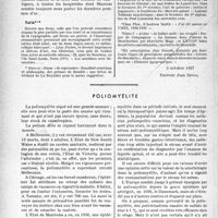 3537 - Page 3554 - Partie Professionnelle, Hygiène, Assistance, Mutualité, Intérêts corporatifs, Variétés. L’actualité professionnelle. La page sans médecine / poliomyélite