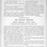 3541 - Page 3558 - Partie Professionnelle, Hygiène, Assistance, Mutualité, Intérêts corporatifs, Variétés. L’actualité professionnelle. Scènes de la vie médicale à la campagne / Nos réunions médicales. Union médicale latine UMFIA. Réunion du Conseil d’administration du 26 novembre 1937