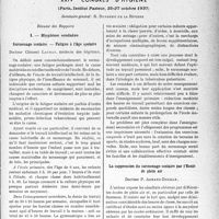 3586 - Page 3603 - Partie Scientifique. L’actualité scientifique. Les Congrès. XXIVe Congrès d’hygiène, (Paris, Institut Pasteur, 25-27 octobre 1937). Hygiène scolaire. Surmenage scolaire. — Fatigue à l’âge scolaire - Docteur Clément Launay / La suppression du surmenage scolaire par l’Ecole de plein air. - Docteur P. Armand-Delille