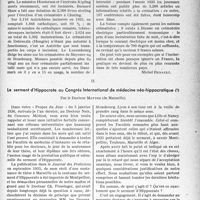 3606 - Page 3623 - Partie Professionnelle, Hygiène, Assistance, Mutualité, Intérêts corporatifs, Variétés. travaux originaux. Variétés. La crémation [Michel Renault] / Le serment d’Hippocrate au Congrès International de médecine néo-hippocratique, par le Docteur Matton
