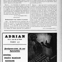 3634 - Page XIII-3651 - A travers l’officiel. Réponses des ministres aux questions des parlementaires. La Circulaire sur la chirurgie thoracique dans les sanatoriums ne s’applique pas aux médecins des hôpitaux / Remboursement d’une ceinture de grossesse