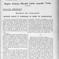 3662 - Page 3679 - Partie Professionnelle, Hygiène, Assistance, Mutualité, Intérêts corporatifs, Variétés. Travaux originaux. Bulletin de l’Actualité. Nécessité sociale et scientifique de l’esprit de contradiction [G. Lavalée]