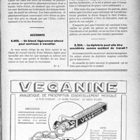 3688 - Page LXIII-3705 - Correspondance. Assurances sociales. Les frais médicaux et pharmaceutiques dus par l’État aux pensionnés de guerre ne peuvent être exigés des Assurances sociales / Accidents. Un blessé légèrement atteint peut continuer à travailler / La diphtérie peut-elle être considérée comme accident du travail ?