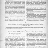 3693 - Page 3076 - L’Inspection médicale d’hygiène. Décret-loi du 30 octobre 1935 portant organisation des inspections départementales d'hygiène / Décret du 16 avril 1937 portant organisation de l’inspection médicale d’hygiène, (J. O. 17 avril 1937) / Circulaire du 26 avril 1937 relative au règlement sanitaire départemental-type