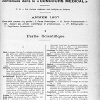 3744 - Page 3725 - Table des matières contenues dans le «Concours Médical». Année 1937. Partie Scientifique
