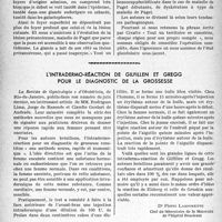 0025 - Page 22 - Partie scientifique. Travaux originaux. Maladie de Paget du sein, ses rapports avec le cancer, par Étienne Lortat-Jacob / L'intradermo-réaction de Gilfillen et Gregg pour le diagnostic de la grossesse [Dr Pierre Labignette]