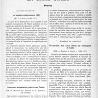 0034 - Page 31 - Partie scientifique. L'actualité scientifique. Les Sociétés Savantes. Paris. Académie de médecine. Les maladies épidémiques en 1936, 23-11-1937 / Prophylaxie antipaludique collective en Tunisie, 23-11-1937 / Académie de chirurgie. Restauration d’un pouce détruit par pollicisation de l’index, 13-10-1937