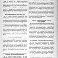 0036 - Page 33 - Partie scientifique. L'actualité scientifique. Les Sociétés Savantes. Paris. Société médico-chirurgicale des hôpitaux libres, Séance du 5 novembre 1937. Sur un cas de diverticule de l’oesophage / Histoire lamentable d’un calcul de la vessie / Sur la septicémie pyocyanique / Le traitement des spasmes et des douleurs de l’appareil digestif par des injections intradermiques / A propos de mauvais résultats éloignés d’ostéo-synthèses / Les résultats de la physiothérapie endocrinienne / Société de médecine militaire français, Séance du 14 octobre 1937. De l’hypertéléradiographie en milieu militaire. Son application à la radiographie en groupe, à la recherche des projectiles et à leur localisation par le compas de Hirtz